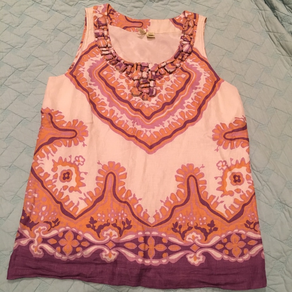 J Crew embellished linen top, Size 8